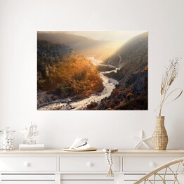 Plakat samoprzylepny Piękny widok na rzekę w Himalajach, Nepal