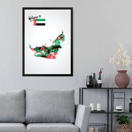 Obraz w ramie Kolorowa mapa Zjednoczonych Emiratów Arabskich z flagą