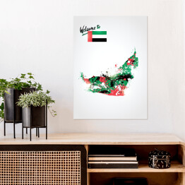Plakat Kolorowa mapa Zjednoczonych Emiratów Arabskich z flagą