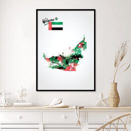 Plakat w ramie Kolorowa mapa Zjednoczonych Emiratów Arabskich z flagą