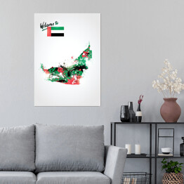 Plakat samoprzylepny Kolorowa mapa Zjednoczonych Emiratów Arabskich z flagą