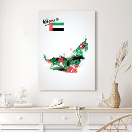 Obraz na płótnie Kolorowa mapa Zjednoczonych Emiratów Arabskich z flagą