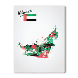 Kolorowa mapa Zjednoczonych Emiratów Arabskich z flagą