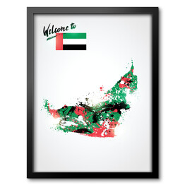 Obraz w ramie Kolorowa mapa Zjednoczonych Emiratów Arabskich z flagą