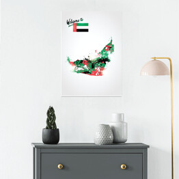 Plakat samoprzylepny Kolorowa mapa Zjednoczonych Emiratów Arabskich z flagą