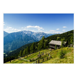 Plakat Drewniana chata na alpejskim wzgórzu