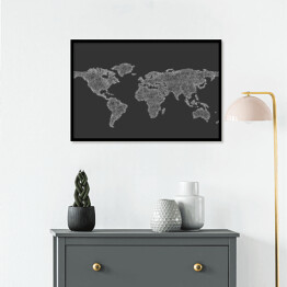 Plakat w ramie Szkic mapy świata z zakrzywionych linii