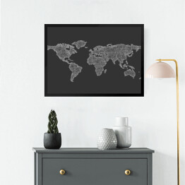 Obraz w ramie Szkic mapy świata z zakrzywionych linii