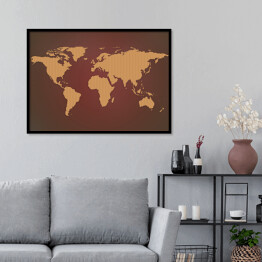 Plakat w ramie Beżowa mapa świata na czekoladowym tle