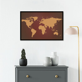 Plakat w ramie Beżowa mapa świata na czekoladowym tle