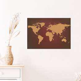 Plakat Beżowa mapa świata na czekoladowym tle