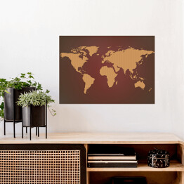 Plakat samoprzylepny Beżowa mapa świata na czekoladowym tle