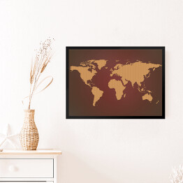 Obraz w ramie Beżowa mapa świata na czekoladowym tle