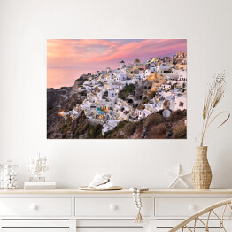Plakat samoprzylepny Różowy zachód słońca na Santorini