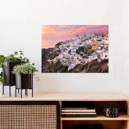 Plakat samoprzylepny Różowy zachód słońca na Santorini