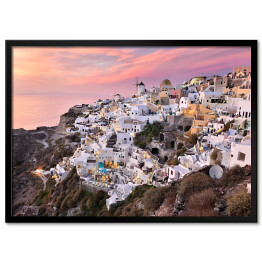 Plakat w ramie Różowy zachód słońca na Santorini