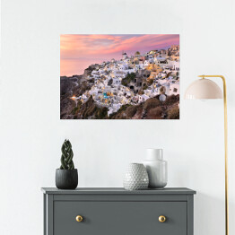 Plakat Różowy zachód słońca na Santorini