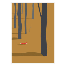 Plakat Lis przechadzający się po parku jesienią