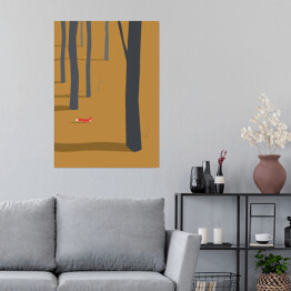 Plakat samoprzylepny Lis przechadzający się po parku jesienią
