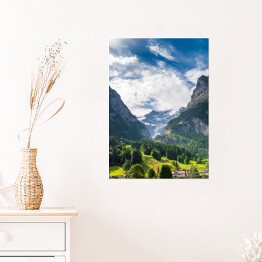 Plakat samoprzylepny Widok na dolny lodowiec Grindelwald, Szwajcaria