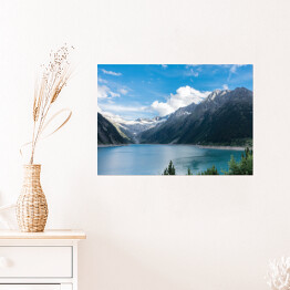 Plakat Jezioro w Alpach z lodowcem w tle