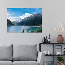 Plakat Jezioro w Alpach z lodowcem w tle