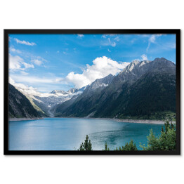 Plakat w ramie Jezioro w Alpach z lodowcem w tle