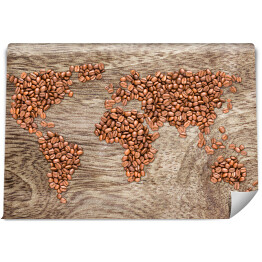 Fototapeta samoprzylepna Mapa świata z palonych ziaren kawy