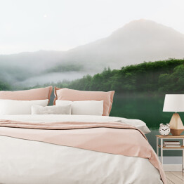 Fototapeta winylowa zmywalna Góry i las w mglisty, deszczowy dzień