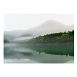 Plakat Góry i las w mglisty, deszczowy dzień