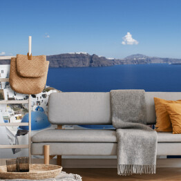 Fototapeta winylowa zmywalna Widok na białe domy i niebieskie dachy na Santorini