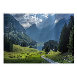 Plakat samoprzylepny Jezioro Seealpsee w Szwajcarii otoczone górami