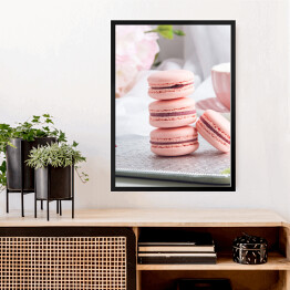 Obraz w ramie Różowe truskawkowe makaroniki