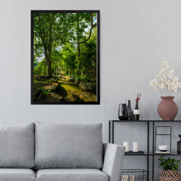 Obraz w ramie Ścieżka leśna wśród zielonych drzew