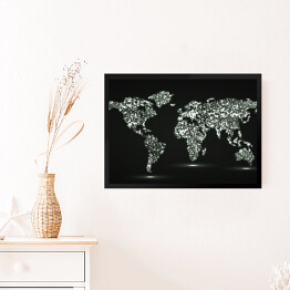Obraz w ramie Mapa świata ze świecących cząstek