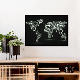 Plakat w ramie Mapa świata ze świecących cząstek