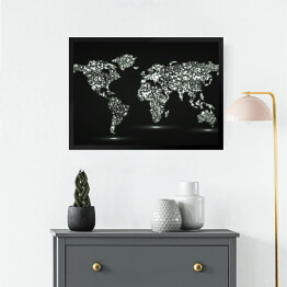 Obraz w ramie Mapa świata ze świecących cząstek