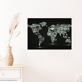 Plakat samoprzylepny Mapa świata ze świecących cząstek