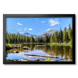 Obraz w ramie Góra i drzewa z lustrzanym odbiciem w jeziorze, Park Narodowy, Kolorado