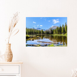 Plakat Góra i drzewa z lustrzanym odbiciem w jeziorze, Park Narodowy, Kolorado