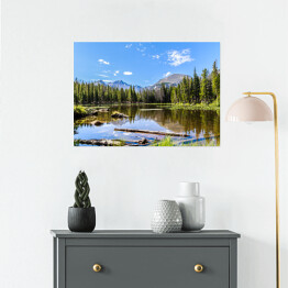 Plakat samoprzylepny Góra i drzewa z lustrzanym odbiciem w jeziorze, Park Narodowy, Kolorado