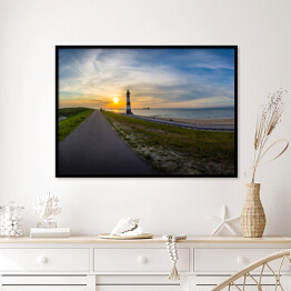 Plakat w ramie Długa droga w stronę słońca i latarnia morska, Breskens - Holandia