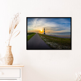 Plakat w ramie Długa droga w stronę słońca i latarnia morska, Breskens - Holandia