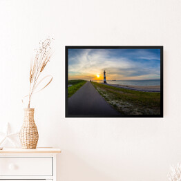 Obraz w ramie Długa droga w stronę słońca i latarnia morska, Breskens - Holandia