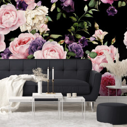 Fototapeta Fioletowe i różowe kwiaty na czarnym tle