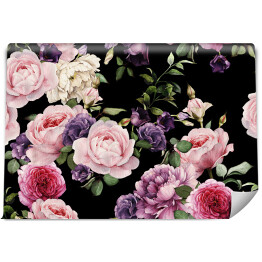 Fototapeta samoprzylepna Fioletowe i różowe kwiaty na czarnym tle
