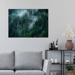 Plakat samoprzylepny Kolejka górska w chmurach nad zamglonym lasem