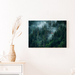 Obraz na płótnie Kolejka górska w chmurach nad zamglonym lasem
