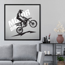 Obraz w ramie Zarys motocyklisty jadącego na jednym kole