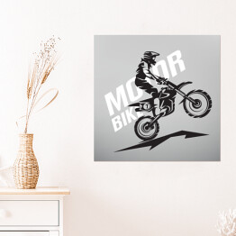 Plakat samoprzylepny Zarys motocyklisty jadącego na jednym kole